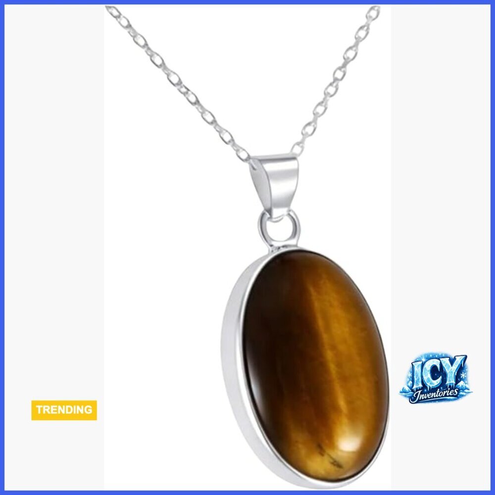 Sterling Silver 925 Oval Tiger Eye Handmade Pendant Necklace